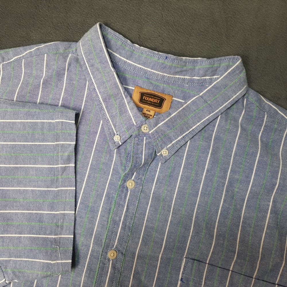 NEW Foundry Shirt Mens 4X XXXXL Blue Pencil Stripe Striped Pinstripe Cotton